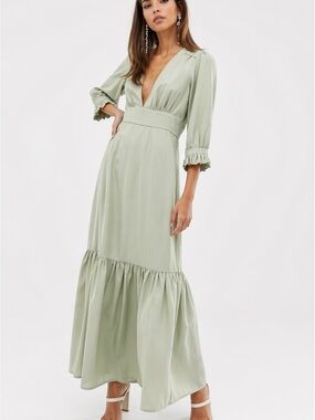 slim fit dress slacks ASOS DESIGN twist front bias satin maxi dress with gold hardware in ol –  VinNews Recommendations main image 0